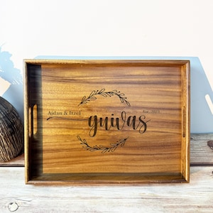 Serving Tray Wood, Personalized Serving Tray with handles, Engraved Serving tray, Wooden Tray, Housewarming Gift, Wedding Gift, Home Decor