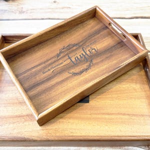Personalized Wooden Serving Tray with Handle, Wooden Coffee Serving Tray, Breakfast Tray, Gift for Couple, Wedding Shower Gift, Home Decor
