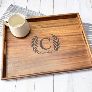 Wood Serving Tray, Personalized Serving Tray with handles, Engraved Serving tray, Serving Tray for Coffee, Breakfast, Wedding Gift