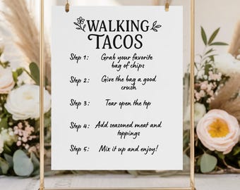 Walking Taco Bar Sign: Fiesta Party Decor (Digital Download, 8x10, 11x14, 16x20 inches JPEGS)