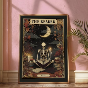 Skeleton Tarot Card Print: Booktok Reading Nook Art