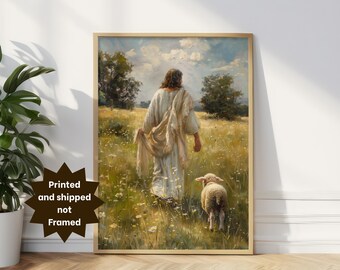 Jesus Leaves The 99: Christian Good Shepherd Artwork, Vertical Posters