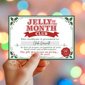 Christmas Vacation,Jelly of the Month Club Gift Certificate, Printable Digital Download Lampoon Christmas Clark Griswold, Funny Holiday Gift