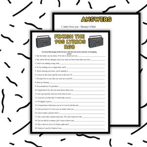 a list of lyrics and a list of questions related to the lyrics, with a black and white background featuring a dotted pattern.