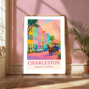 Charleston SC Rainbow Row Art Print, Charleston South Carolina Wall Art, SC, Trendy Wall Art, Digital Art, Travel Art, Digital Download,