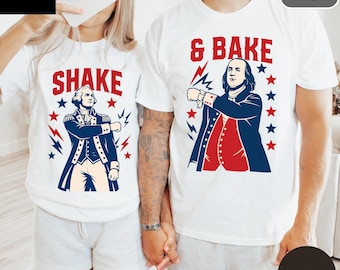 Comfort Colors® Matching 4th of July Couples Shirt Shake and Bake , Patriotic Independence Day Tee Unisex Cotton