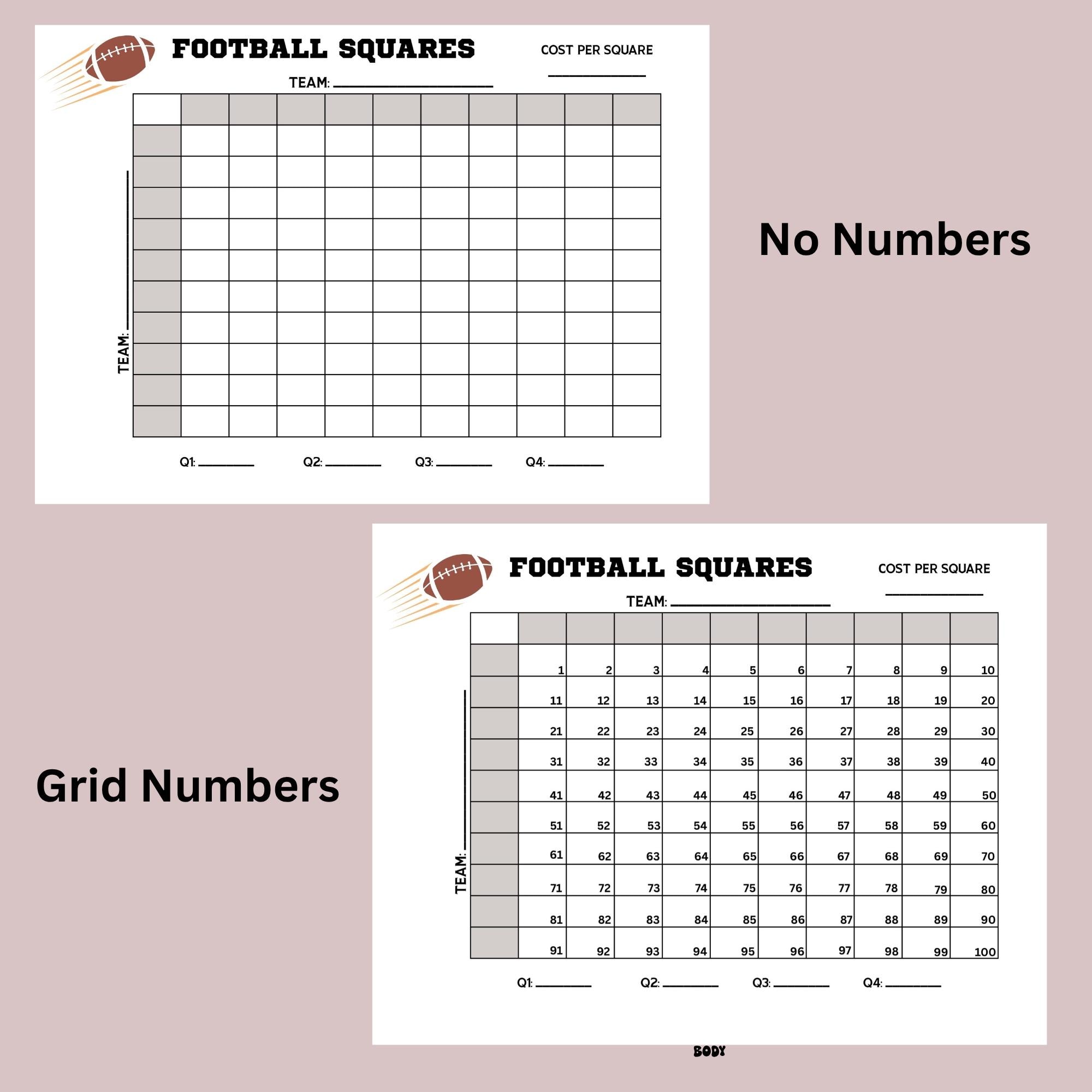 Super Big Game Football Squares Grid: 100 Square Pool Template (digital ...