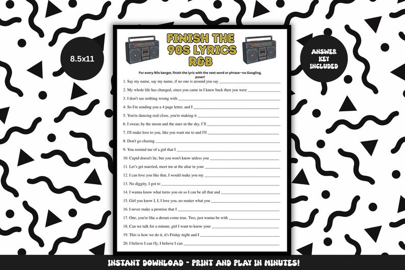 a list of lyrics for a song, and it is a black and white image with a geometric pattern.