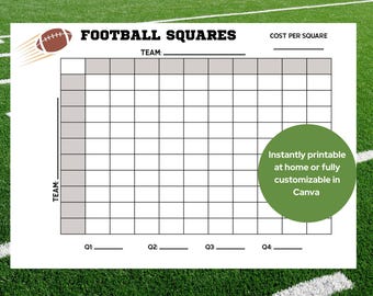 Football Squares Grid: 100 Square Pool Template (Digital Download)