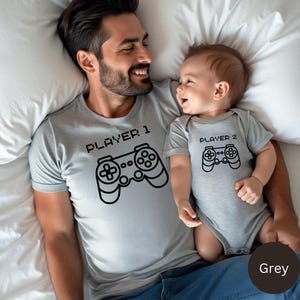 Matching Gamer Dad & Baby Shirt Set: Player 1 / Player 2