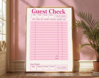 Impresión artística de cheque de invitado rosa: Decoración de pared de cafetería retro (descarga digital)