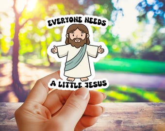 Pegatina divertida de Jesús: calcomanía de meme cristiano para portátil o diario