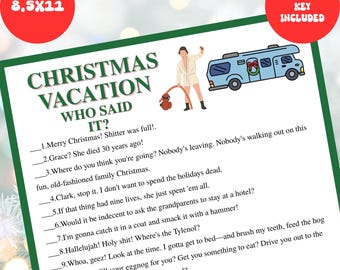 Christmas Vacation Movie Trivia Game: Holiday Party Printable (Digital Download