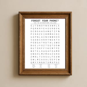 The image is a framed word puzzle challenge with a list of words that are too long to describe in detail. The challenge appears to be a fun and engaging activity for participants to test their memory and word recognition skills.