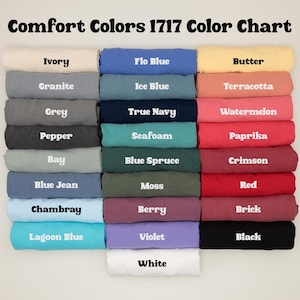 a color chart with various colored t-shirts arranged in a grid, each shirt having a different color.