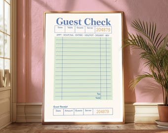 Retro Guest Check Print: Blank Receipt Art, Kitchen Cafe Decor (Digital Download)
