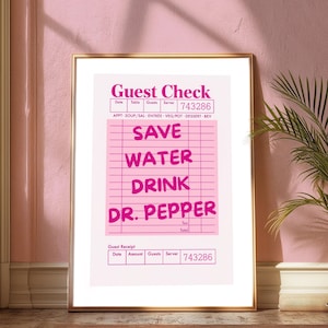 Pink Guest Check Dorm Decor Trendy Wall Art, College Room, Digital Receipt Print, Digital Download, Cute Apartment Decor