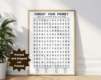 Funny Bathroom Art Word Search Print, Forgot Your Phone, Vertical Posters
