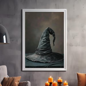 Witch Hat Halloween Printable Wall Art, Halloween Gallery Wall, Spooky Witch Print, Cottage Fall Decor, Printable Digital Download