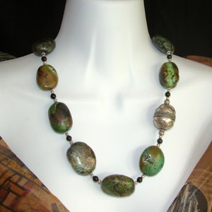 Green TURQUOISE NECKLACE hand crafted natural gems by IrVes Designs, New York. Green real turquoise.