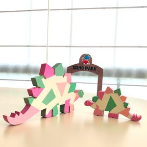 Wooden Stegosaurus Set: Montessori Dinosaur Park Toy