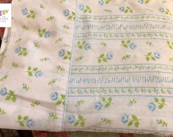 Vintage Full Flat Sheet with beautiful blue and green floral and border floral