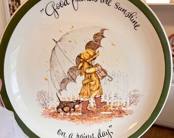 Vintage Holly Hobbie decorative ceramic plate- Good friends are sunshine on a rainy day