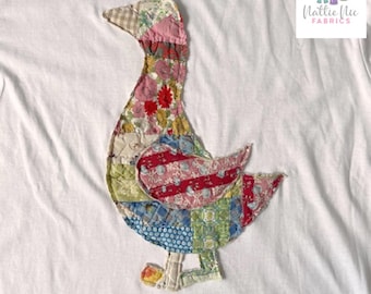 Handgemaakt gewatteerd T-shirt met gansappliqué, verandagans