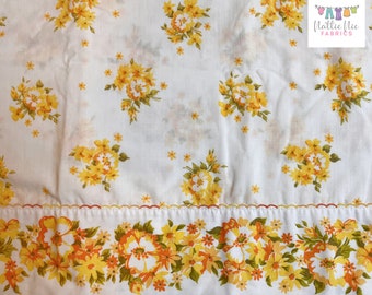 Vintage Twin Flat Sheet with Orange and Yellow Floral and scalloped border, Grants