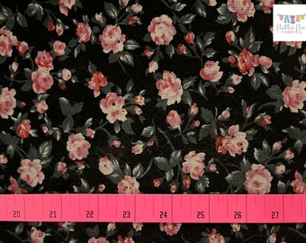 Cordury Shabby Chic Pink and Black Roses Fabric