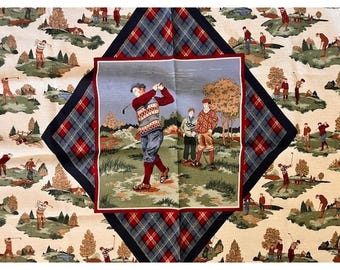 Cortina de ducha de golf a cuadros azul marino y rojo