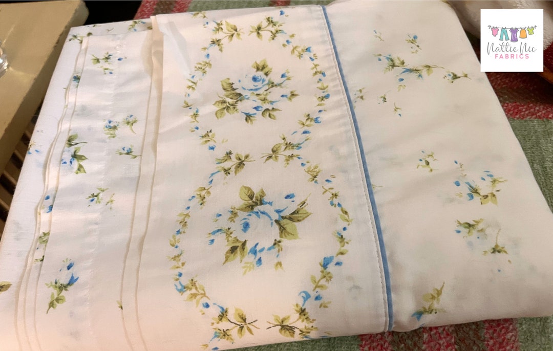 Vintage Full Flat Sheet With Beautiful Blue Floral and Border Floral - Etsy
