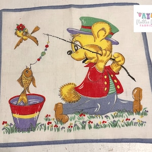 Vintage Children&#39;s Disney Hankie- 1960&#39;s bear fishing