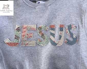 Handgemaakte gewatteerde Jezus-T-shirt vintage quilt