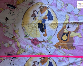 Vintage Disney Beauty and the Beast Twin Size Flat and Fitted Sheet Set plus 1 pillowcase, Disney