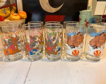 Vintage LK Pierre The Bear Series drinking glasses, 1970's, seasons