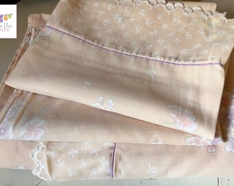 Vintage Full (double flat) Sheet and Pillowcase Set from Marlborough, pretty peachy pink floral