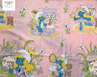 Twin Pink Smurfette Set of Vintage sheets, plus one pillowcase, Lawtex