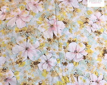 Vintage Full Flat (double flat) Sheet with Light yellow , aqua, and pink Floral, Easy care Pequot