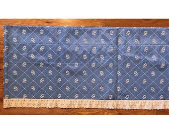 Blue Floral Valance with ivory lace trim, Permanent Press Drapery