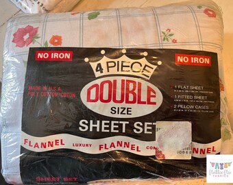 Vintage Full (double) Sheet Set, plus 2 pillowcases with beautiful floral, Springs, no iron FLANNEL
