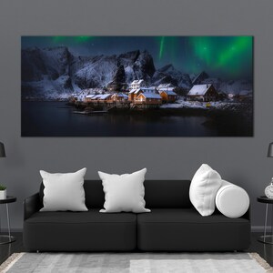 LOFOTEN ISLANDS NORWAY Canvas Print Art Winter In Norway Wall Art Northern Lights Canvas High-Quality Print Trendy Aurora Borealis Print