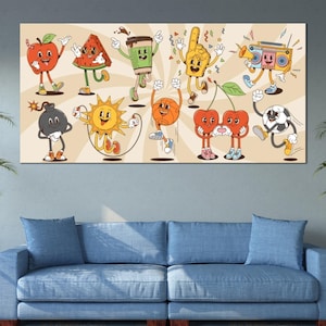 CARTOON GROOVY CHARACTERS Vector Art Canvas Print Art Multipanel Canvas Cartoon Characters Print Art Trendy Canvas High-Quality Print