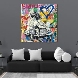 Mr.Brainwash WORK WELL TOGETHER Leinwanddruck Kunst Banksy Kunst Junge und Mädchen in Liebe Hochwertiger Druck Street Graffiti Von Banksy Trendy Wall