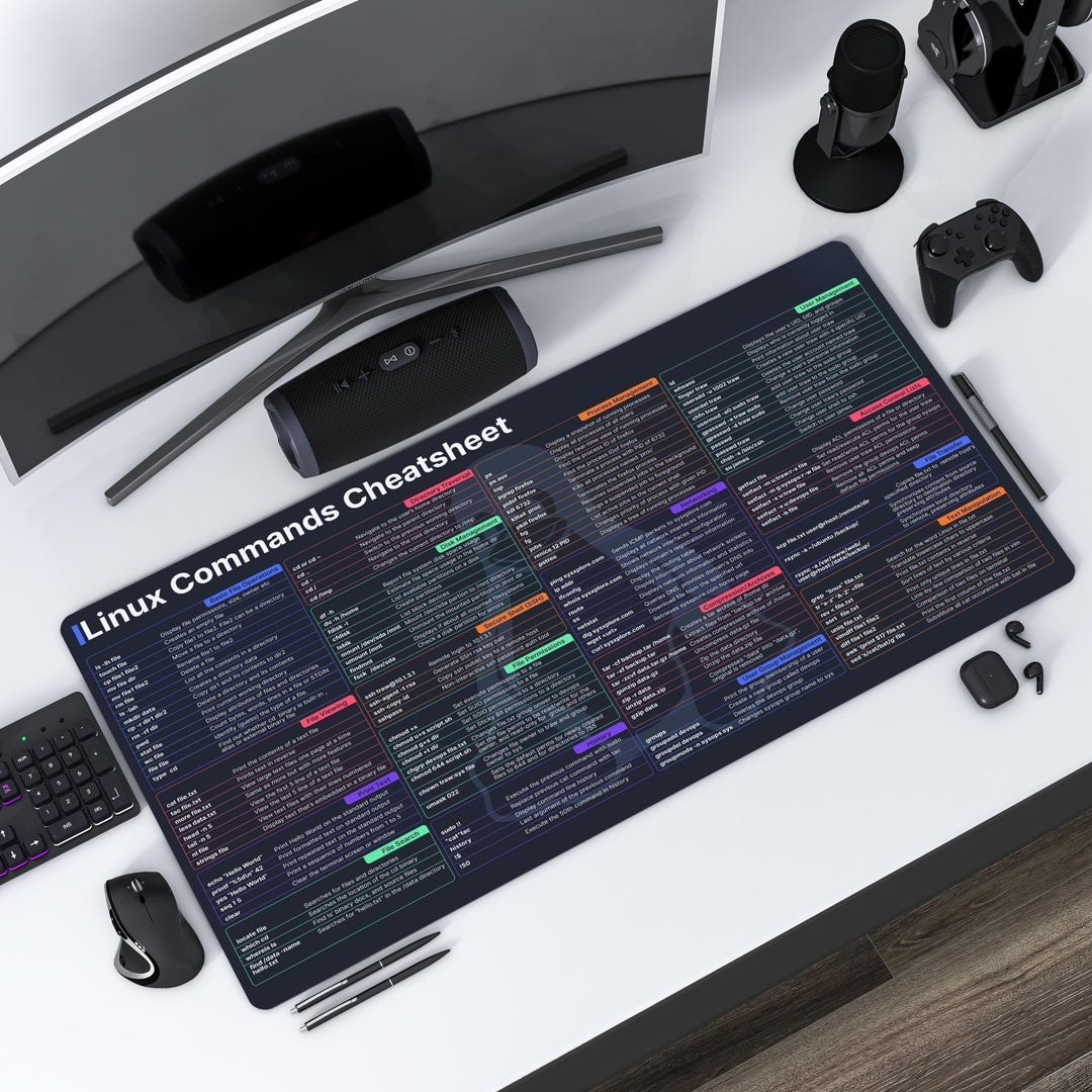 Linux Cheat Sheet Desk Mat, Programming Shortcut Keyboard Pad, Non Slip ...