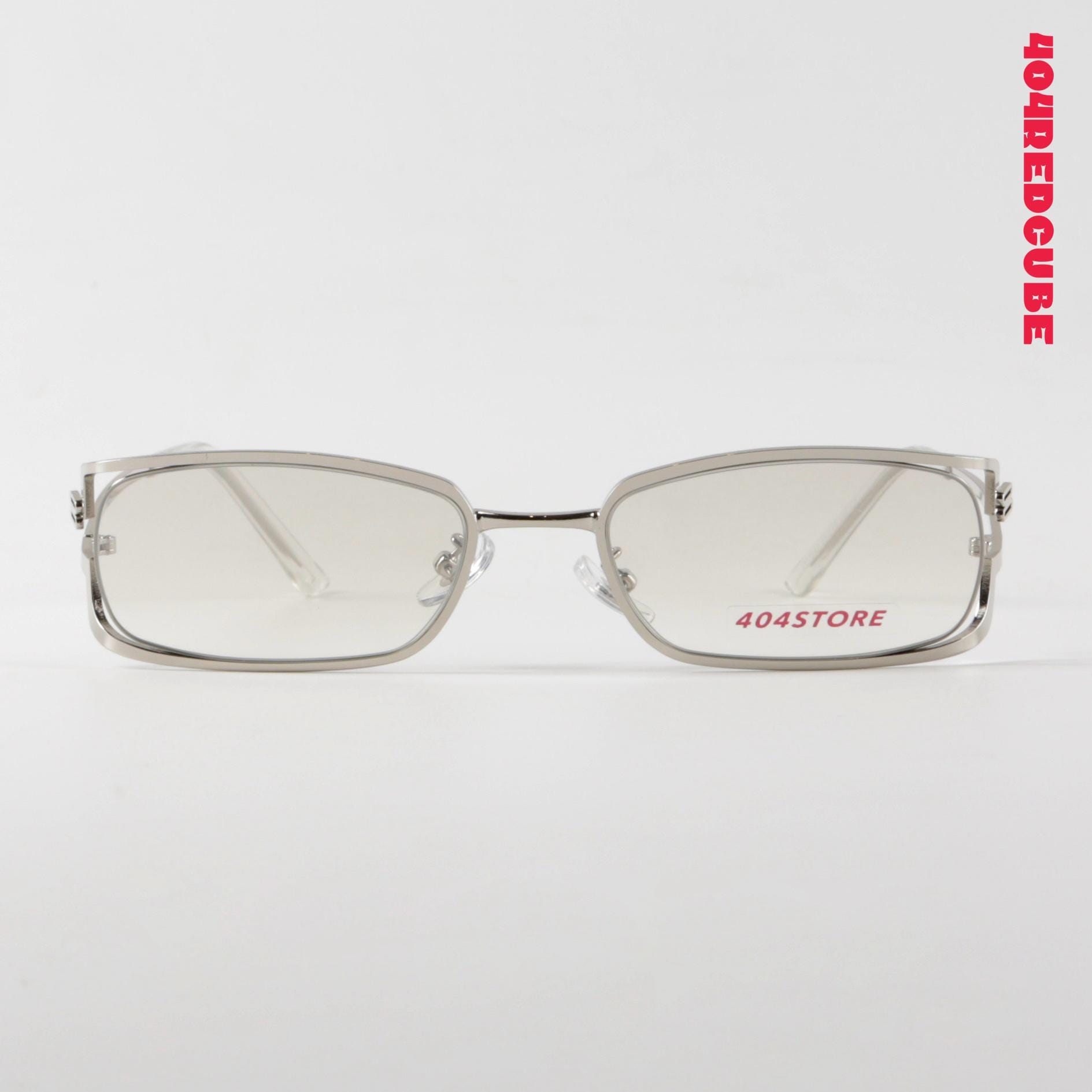 Y2K Chrome Metal Rectangle Sunglasses Silver Futuristic  display picture 1
