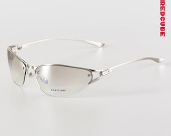 Y2K Futuristic Cat Eye Oversized Sunglasses Metal Cyberpunk Party Frames, UV400 Shades