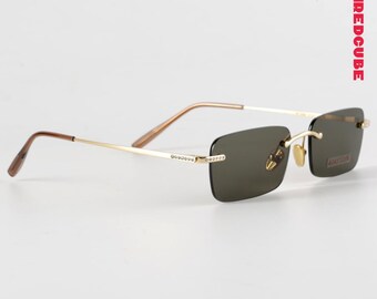 Retro Y2K Rimless Rectangle Sunglasses – Slim Silver Metal  display picture 1