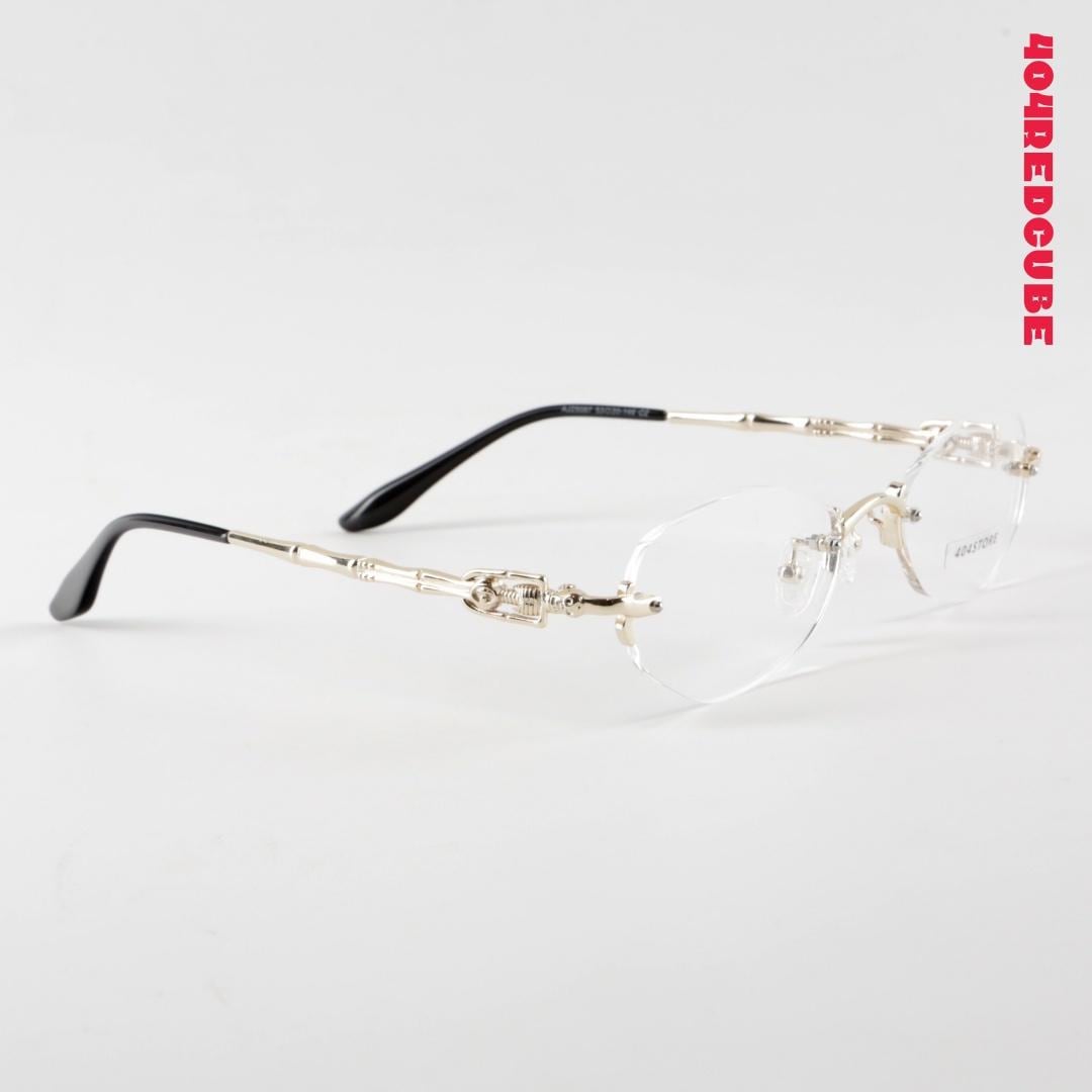 Y2K Rimless Metal Oval Eyeglasses – Silver Titanium Bamboo  display picture 1
