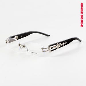 Y2K Randlose Chrome Star Brillen - Steampunk Gothic Metall rahmenlose Klarlinsen Brille